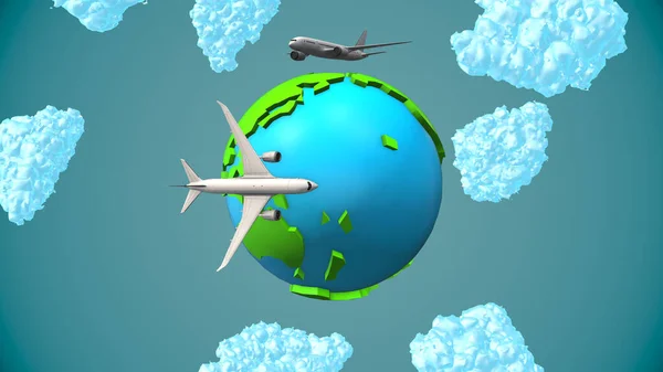 Vliegtuig Vliegen Hele Wereld — Stockfoto
