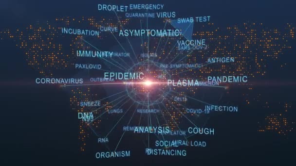 Слова Використовуються Під Час Глобального Поширення Coronavirus Або Covid — стокове відео