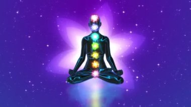 Çiçek ve uzay animasyon döngüsü arkaplanlı meditasyon çakraları