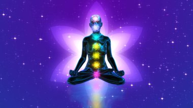 Çiçek ve uzay arkaplanlı meditasyon çakraları