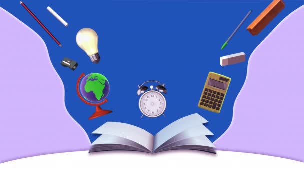 教师日概念 教育元素飘浮在一本书之上 — 图库视频影像