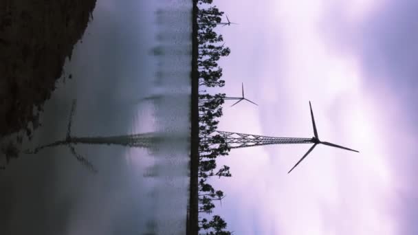 Moara Vânt Generatoare Energie Amurg Siluetă — Videoclip de stoc