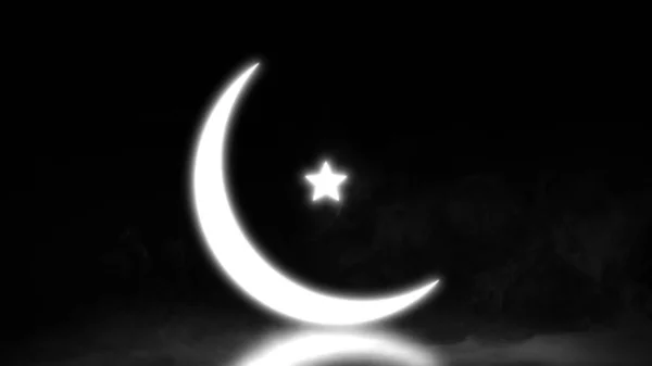 Estrella Celestial Media Luna Luz Brillante Ramzan Niebla — Foto de Stock