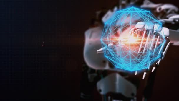 Ρομπότ Που Εργάζονται Εικονική Διασύνδεση Hud Τεχνητή Νοημοσύνη Έννοια — Αρχείο Βίντεο