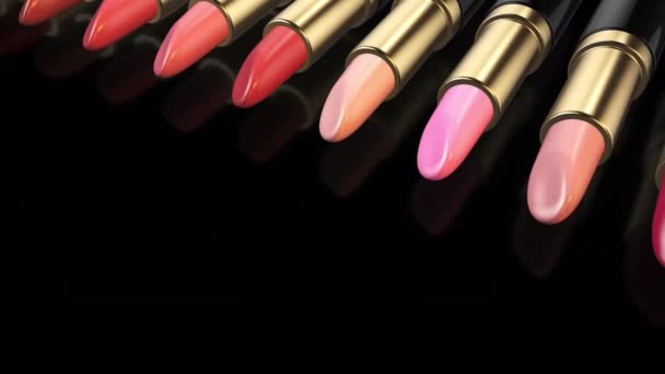 Kleurrijke Lippenstift Zwarte Achtergrond — Stockvideo