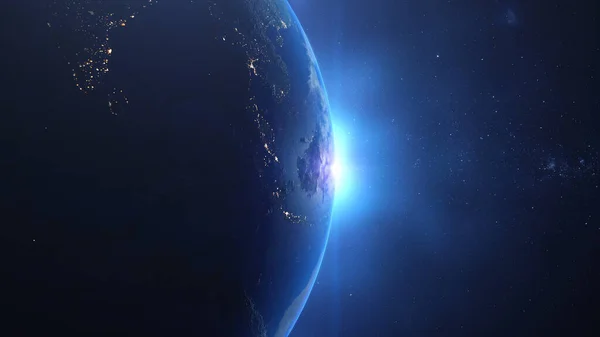 Pământul Din Spațiul Cosmic Rotește Arătând Tranziția Noapte — Fotografie, imagine de stoc