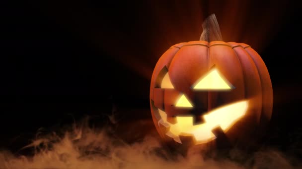 Glanzende Jack Lantern Halloween Pompoen Met Eng Gezicht — Stockvideo