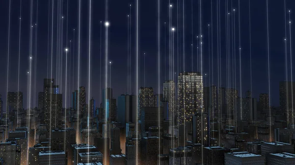 Nowoczesne Miasto Komunikacja Futurystyczna Sieć Technologia Streszczenie — Zdjęcie stockowe
