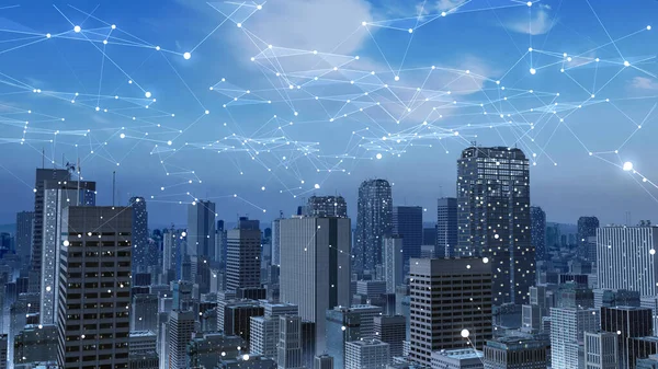 Moderne Stadtkommunikation Futuristisches Netzwerk Und Technologiekonzept — Stockfoto