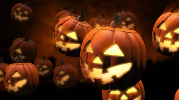 Glanzende Jack Lantern Halloween Pompoen Met Eng Gezicht — Stockfoto