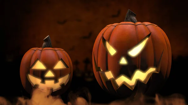 Lysande Jack Lantern Halloween Pumpa Med Skrämmande Ansikte — Stockfoto