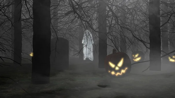 Жуткие Джунгли Хэллоуин Тема Призраком Плавающих Фоновом Режиме — стоковое фото