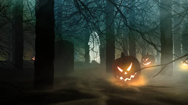 Läskig Djungel Halloween Tema Med Spöke Flyter Bakgrunden — Stockfoto
