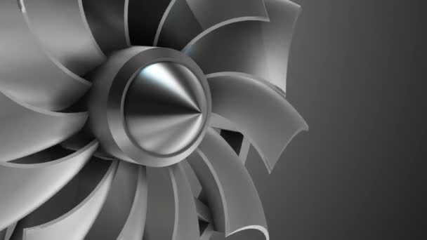 回転ジェットエンジンのフロントファンのクローズアップビュー ループ可能な3Dアニメーション — ストック動画