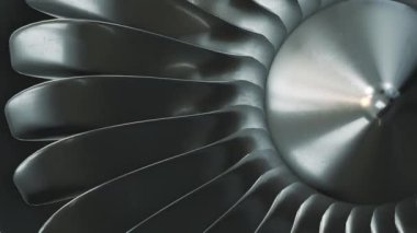 3D üreten jet motoru, yakın çekim jet motorları. Jet motorunun ön vantilatörünün yakın çekimi. Döngüsel 3 boyutlu canlandırma.