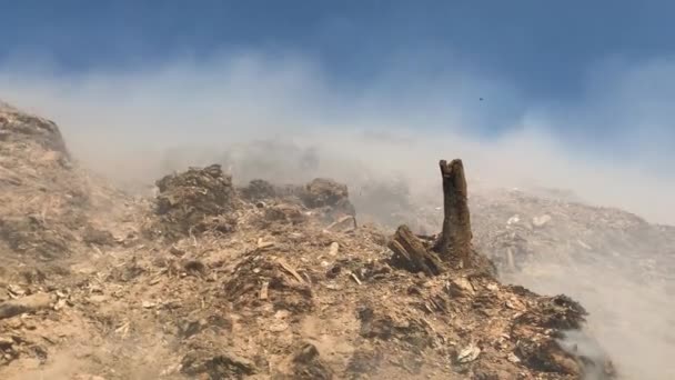 Burning Pile Garbage Dump Ground Landfill Releasing Toxic Smoke Environment — Stock Video