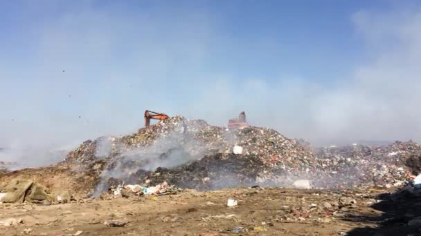 Afvalverbranding Stortplaats Stortplaats Waarbij Giftige Rook Vrijkomt Het Milieu Vervuilende — Stockvideo