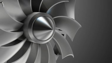 3D üreten jet motoru, yakın çekim jet motorları. Jet motorunun ön vantilatörünün yakın çekimi.