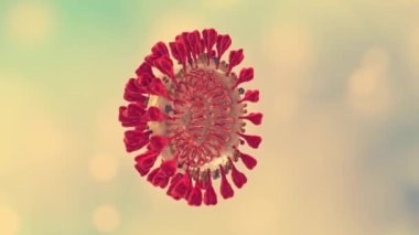 Coronavirus, SARS-CoV-2, 2019 nCoV Virüs Parçacıklarının Covid 19 model animasyonu. Protein zarı olan doğru virüs yapısı. Moleküler yapı. Döngüsel.