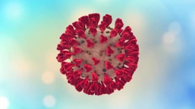 Coronavirus, SARS-CoV-2, 2019 nCoV Virüs Parçacıklarının Covid 19 model animasyonu. Protein zarı olan doğru virüs yapısı. Moleküler yapı. Döngüsel.