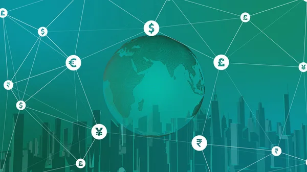 Globale Währungen Erde Rotiert Mit Währungssymbolen Weltweiter Geschäftlicher Hintergrund — Stockfoto