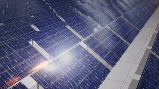 Panele Słoneczne Farma Odbiciem Światła Słonecznego Ogniwa Słoneczne Odnawialne Zielona — Wideo stockowe