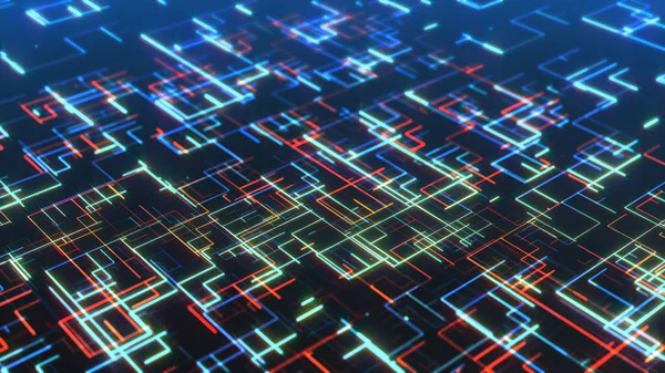 Futuristische Circuit Grafische Animatie Achtergrond Digitaal Netwerk Energiegolven Cpu Verwerking — Stockfoto