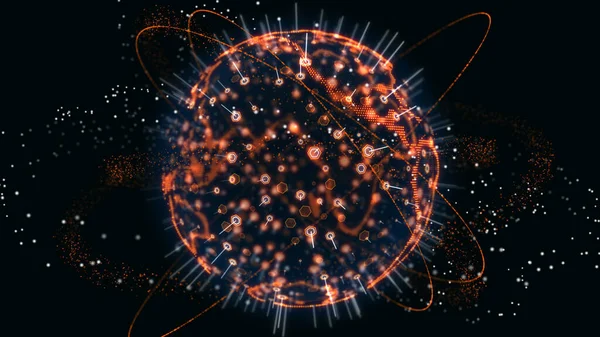 Terra Partículas Futurista Digital Forma Holográfica Mostrando Rede Global Ciberespaço — Fotografia de Stock