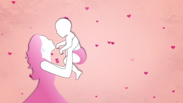 Silhouette Mother Baby Hearts Background — Stock Video