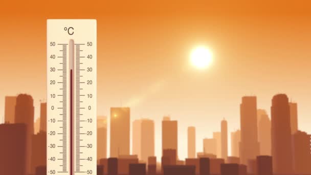 Opwarming Van Aarde Achtergrond Met Thermometer — Stockvideo