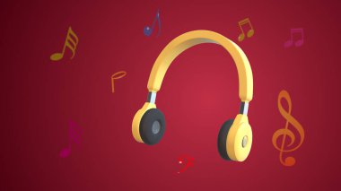 Sarı kulaklık ve müzik notaları