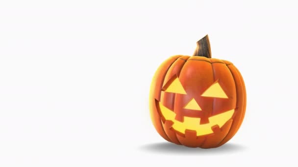 Счастливого Хэллоуина Страшная Тыква Изолированы Белом Фоне — стоковое видео