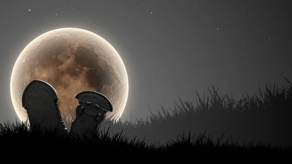 Темне Сумне Кладовище Хеллоуїна Місяцем — стокове фото