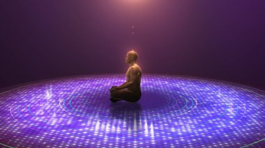 Yoga lotusu 3 boyutlu bir illüstrasyonda meditasyon yapıyor.