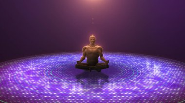 Yoga lotusu 3 boyutlu bir illüstrasyonda meditasyon yapıyor.