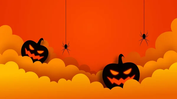 Halloween Tök Felhők Lógó Pókokkal — Stock Fotó