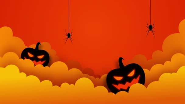 Calabaza Halloween Nubes Con Arañas Colgantes — Vídeos de Stock