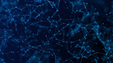 Bağlı çizgi ve noktalardan oluşan soyut teknolojik ağ