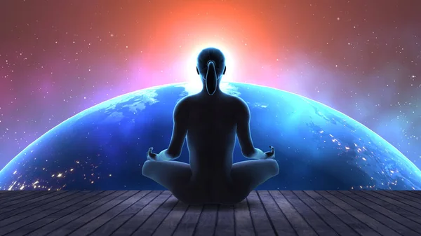 Terra Con Stelle Nel Loto Posa Meditazione Yoga Cosmico — Foto Stock