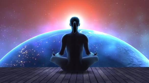 Bumi Dengan Bintang Bintang Teratai Pose Meditasi Yoga Kosmik — Stok Video