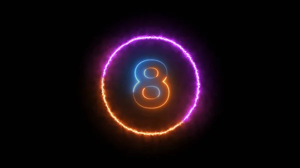 Νούμερο Οκτώ Λάμπει Στο Σκούρο Πορτοκαλί Μπλε Νέον Φως — Φωτογραφία Αρχείου