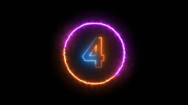 Νούμερο Τέσσερα Λάμπει Στο Σκούρο Πορτοκαλί Μπλε Νέον Φως — Φωτογραφία Αρχείου