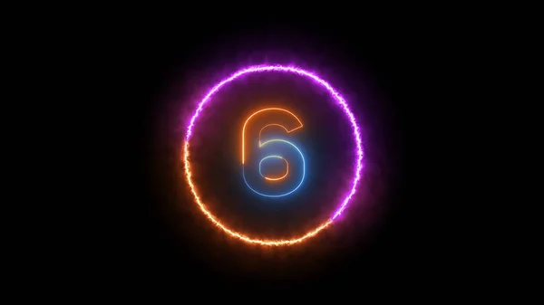 Číslo Šest Zářící Tmavě Oranžově Modrém Neonovém Světle — Stock fotografie