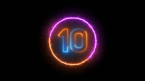 Number Ten Glowing Dark Orange Blue Neon Light — Stock Photo, Image