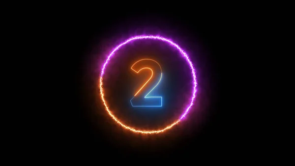Νούμερο Δύο Λάμπει Στο Σκούρο Πορτοκαλί Μπλε Νέον Φως — Φωτογραφία Αρχείου