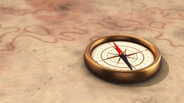 Vintage Style Compass Needle Spinning Old Map — Stock Photo, Image