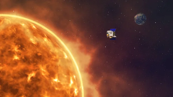 Kilátás Egy Űrhajó Utazik Földről Nap — Stock Fotó