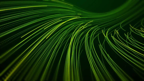 Resumen Senderos Luz Partículas Verdes Sobre Fondo Oscuro — Foto de Stock