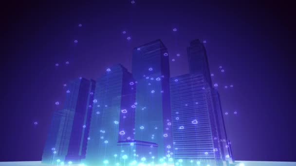 Concepto Tecnología Computación Nube Ciudad Inteligente — Vídeo de stock