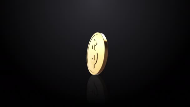 グローバルな金融ダイナミクスを示す通貨シンボルを備えた3Dゴールドコイン — ストック動画